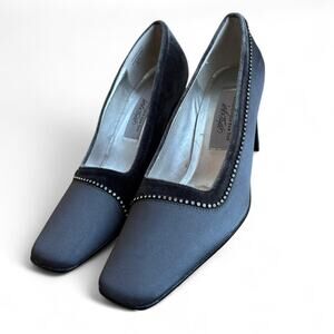 Vintage Black Satin Rhinestone Pumps by Lord & Taylor – Size 7.5